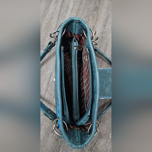 Montana West Teal and Blue Studded Concealwd Carry Shoulder Bag - Picture 4 of 16